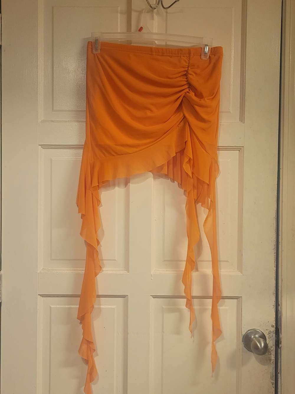 SHEIN Orange Asymmetrical Ruffle High-Low Skirt